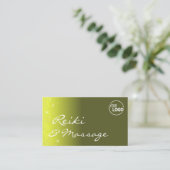 Geel en olijfgroen glitteraar met Logo Visitekaartje (Staand voorkant)