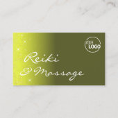 Geel en olijfgroen glitteraar met Logo Visitekaartje (Voorkant)