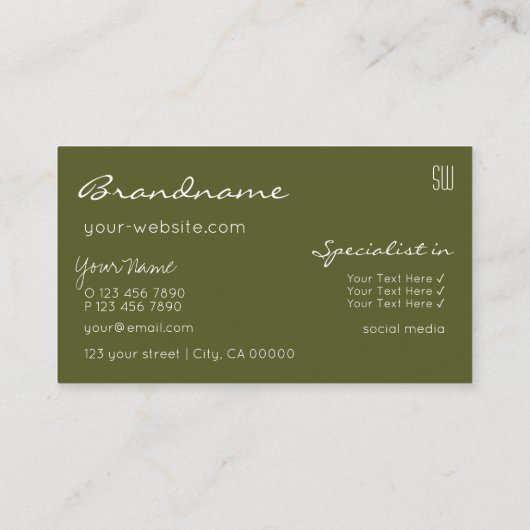 Geel en olijfgroen glittersterren met monogram visitekaartje (Achterkant)