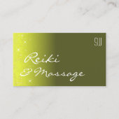 Geel en olijfgroen glittersterren met monogram visitekaartje (Voorkant)