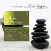 Geel en olijfgroen glittersterren met monogram visitekaartje