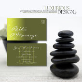 Geel en olijfgroen strooisel met Initialen Visitekaartje