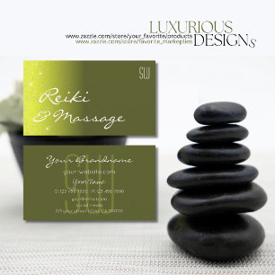 Geel en olijfgroen strooisel met Initialen Visitekaartje