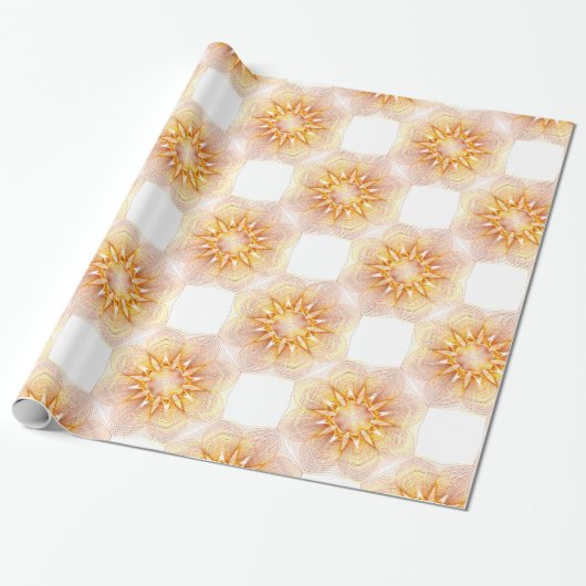 Geel en Oranje bloemenpatroon Cadeaupapier (Uitgerold)