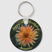 Geel en Oranje Dahlia Happy 50th Birthday Sleutelhanger (Voorkant)