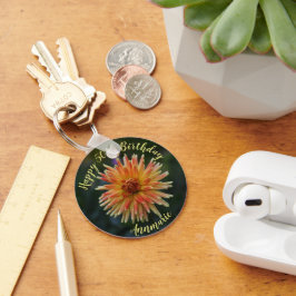 Geel en Oranje Dahlia Happy 50th Birthday Sleutelhanger