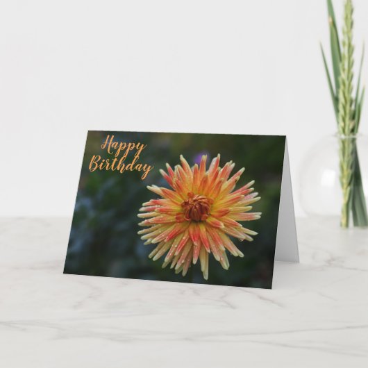 Geel en Oranje Dahlia Happy Birthday Kaart (Voorkant)