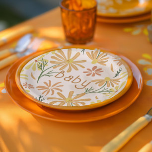 Geel en Oranje Daisies Baby shower Papieren Bordje