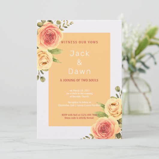 Geel en Oranje Floral Waterverf bruiloft Kaart (Staand voorkant)