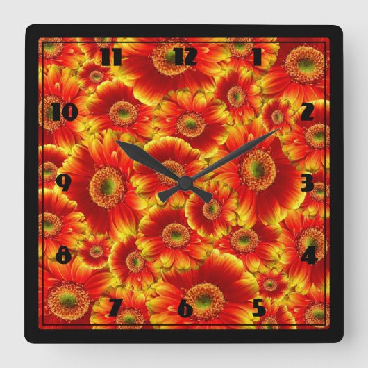 Geel en Oranje Gerbera Daisies Vierkante Klok (Voorkant)
