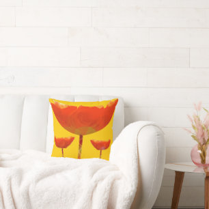Geel en Oranje Modern Poppy Floral Pillow Kussen