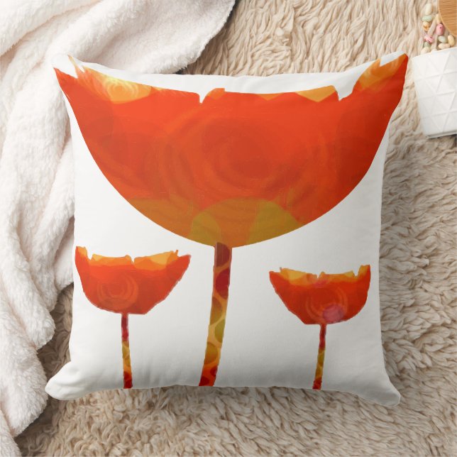 Geel en Oranje Modern Poppy Floral Pillow Kussen (Deken)