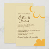 Geel en oranje retro bloemen bruiloft kaart (Voorkant / Achterkant)