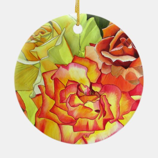 Geel en Oranje Roos waterverf originele kunst Keramisch Ornament (Achterkant)