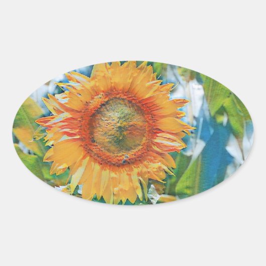 Geel en oranje schilderij ovale sticker (Voorkant)