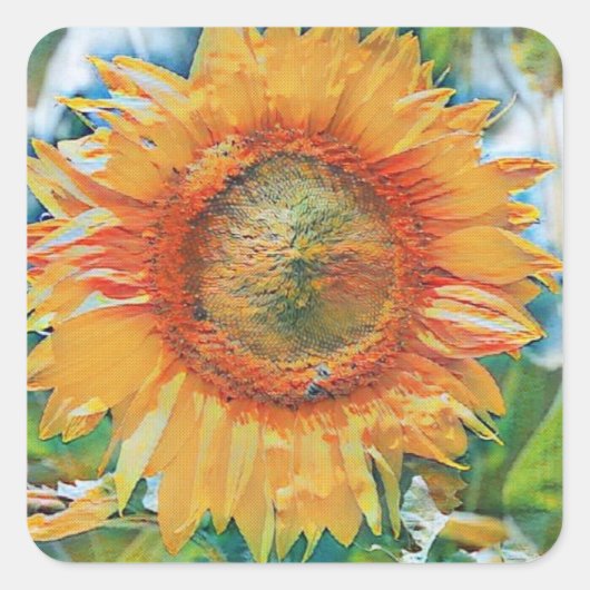 Geel en oranje schilderij vierkante sticker (Voorkant)