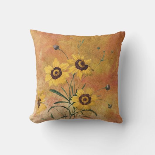 Geel en Oranje Shabby Floral Kussen (Voorkant)