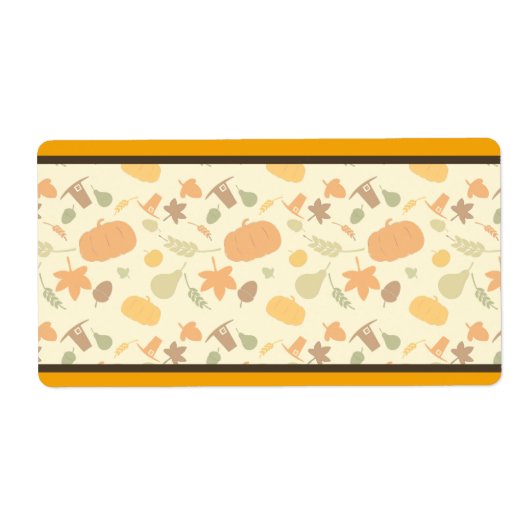 Geel en Oranje Thanksgiving Oogstpatroon Etiket (Voorkant)