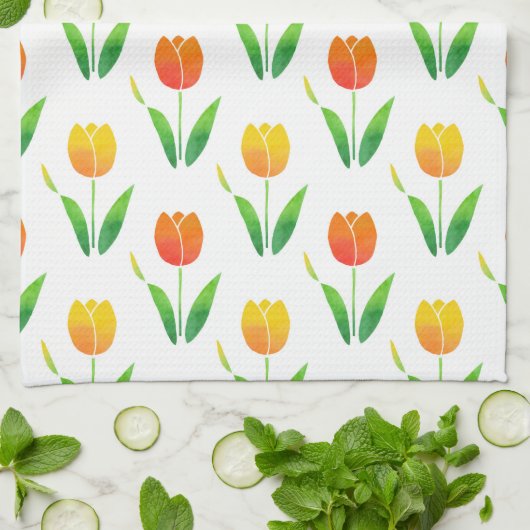 Geel en Oranje Tulpen 2 Theedoek (Gevouwen)