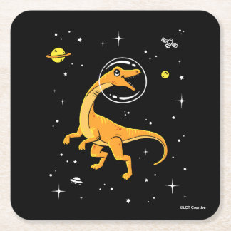 Geel en Oranje velociraptor dinos in de ruimte Kartonnen Onderzetters