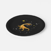 Geel en Oranje velociraptor dinos in de ruimte Papieren Bordje (Gekanteld)