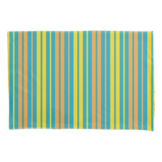 Geel en oranje verticale strepen Blauw Kussensloop (Voorkant)