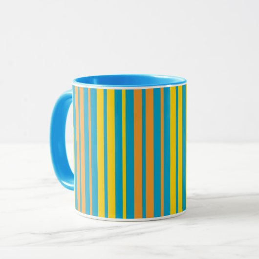 Geel en oranje verticale strepen Blauw Mok (Voorkant links)