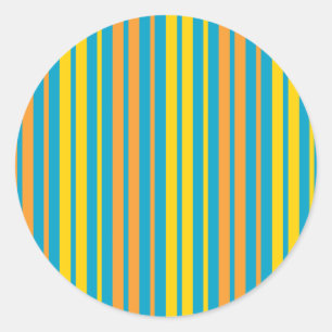 Geel en oranje verticale strepen Blauw   Ronde Sticker