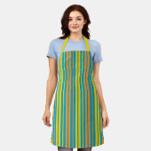 Geel en oranje verticale strepen Blauw Schort (Gedragen)