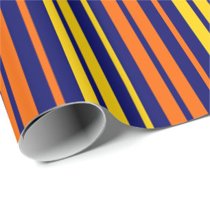 Geel en oranje verticale strepen marineblauw cadeaupapier