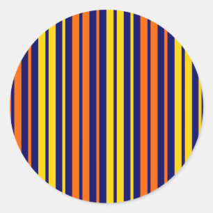 Geel en oranje verticale strepen marineblauw  ronde sticker