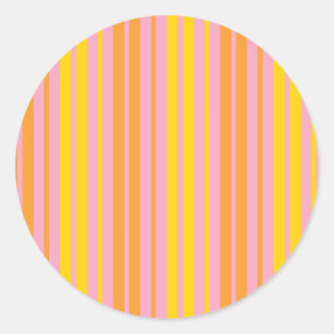 Geel en Oranje Verticale Strepen Roze Ronde Sticker