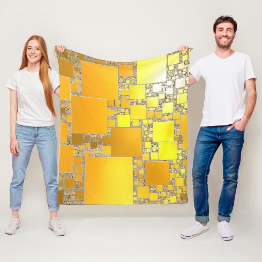 Geel en Oranje vierkant, gevlekt Fleece Deken (In situ)