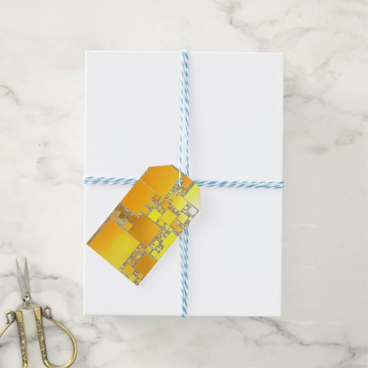 Geel en Oranje vierkant Label Cadeaulabel (Met Touw)