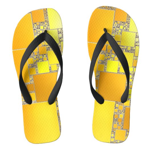 Geel en Oranje vierkant Teenslippers (Voetbed)