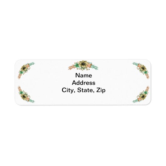 Geel en Oranje Waterverf Floral adres Etiket (Voorkant)