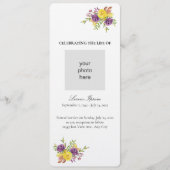 Geel en Paars Botanische Spuit Funeral Programmakaart (Voorkant)