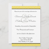 Geel en Paars Damask & Bow Wedding Invitation Kaart (Achterkant)
