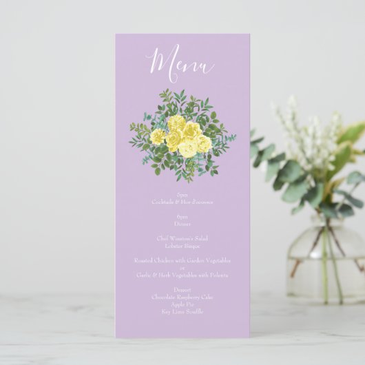 Geel en Paars  Elegant Spring Wedding Menu (Staand voorkant)