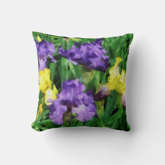 Geel en Paars Irises Kussen (Voorkant)