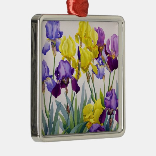 Geel en Paars Irises Metalen Ornament (Rechts)