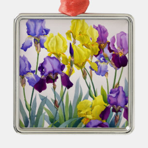 Geel en Paars Irises Metalen Ornament