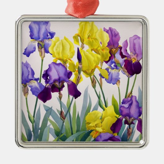 Geel en Paars Irises Metalen Ornament (Voorkant)