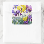 Geel en Paars Irises Vierkante Sticker (Tas)