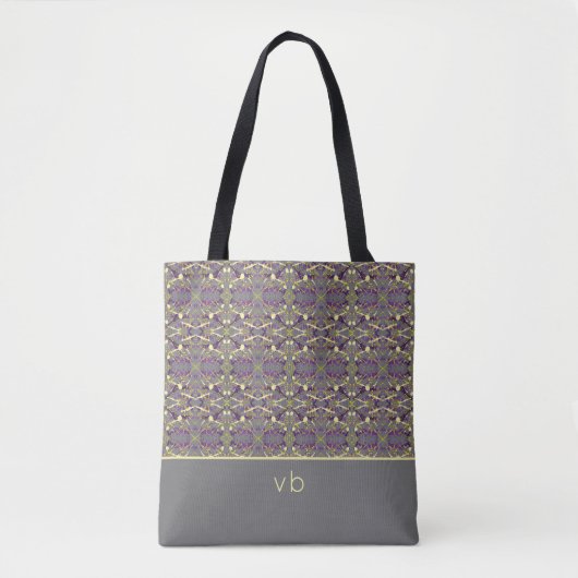 Geel en Paars Monogrammen Tote Bag (Voorkant)