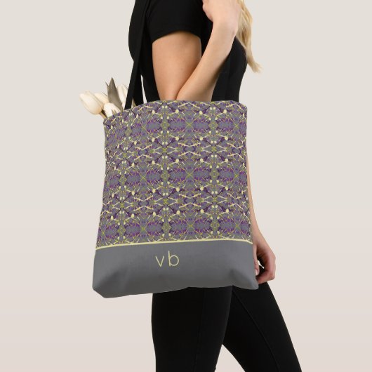 Geel en Paars Monogrammen Tote Bag (Dichtbij)