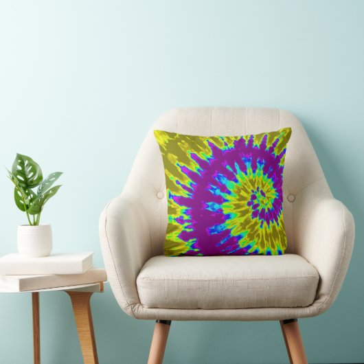 Geel en Paars Spiral Tie Dye Pillow Kussen (Stoel)