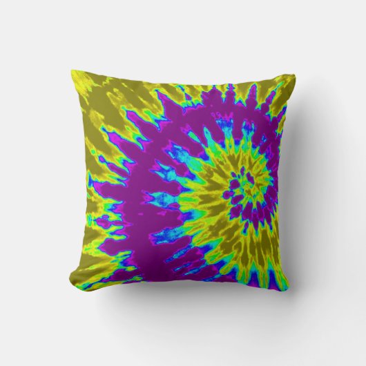 Geel en Paars Spiral Tie Dye Pillow Kussen (Voorkant)