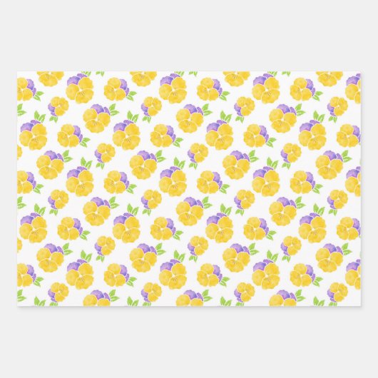 Geel en Paars Waterverf Pansy Patroon Inpakpapier Vel (Voorkant 3)