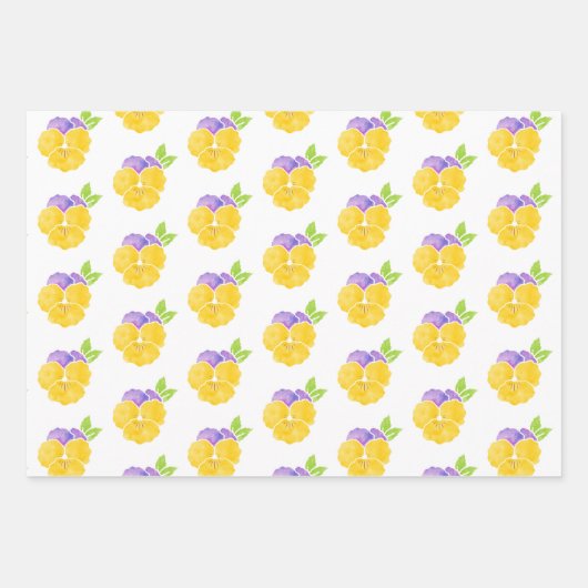 Geel en Paars Waterverf Pansy Patroon Inpakpapier Vel (Voorkant 2)